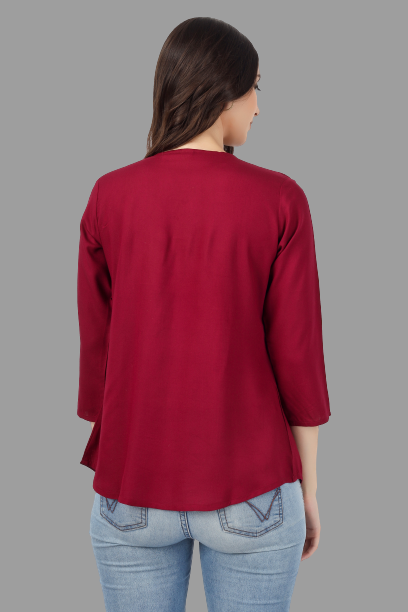 House of RP Women Marron Rayon Embroidered Flared Tunic | Grocsy