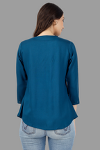 House of RP Women Light Blue Rayon Embroidered Flared Tunic | Grocsy