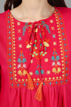 House of RP Women Pink Rayon Embroidered Flared Tunic | Grocsy