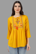 House of RP Women Yellow Rayon Embroidered Flared Tunic | Grocsy