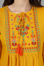 House of RP Women Yellow Rayon Embroidered Flared Tunic | Grocsy