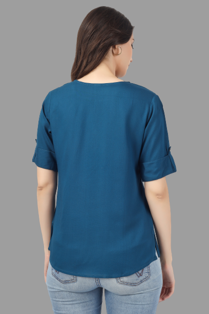 House of RP Women Blue Rayon Solid Casual Tunic | Grocsy