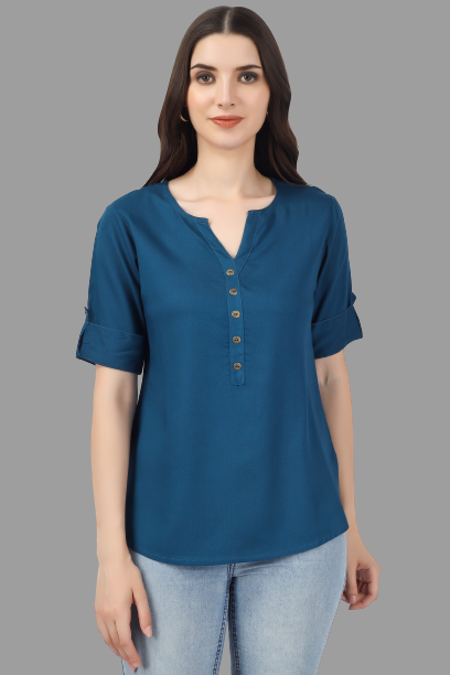 House of RP Women Blue Rayon Solid Casual Tunic | Grocsy