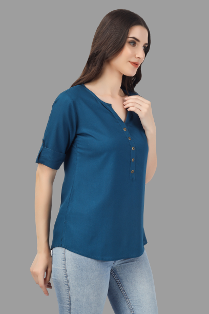 House of RP Women Blue Rayon Solid Casual Tunic | Grocsy