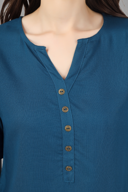 House of RP Women Blue Rayon Solid Casual Tunic | Grocsy
