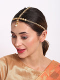 Gold-Polished White Kundan Beaded Matha Patti - Ruby Raang | Grocsy