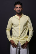 Jonesburg Yellow Slub Mandarin Collar Slim Fit Shirt | Grocsy