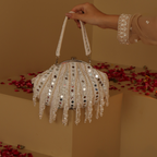 New Stylish Partywear White Mirror Work Potli Bag for Womens by House of Ree - Swadesiicart