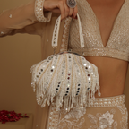 New Stylish Partywear White Mirror Work Potli Bag for Womens by House of Ree - Swadesiicart