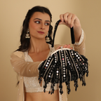 New Stylish Partywear Black Mirror Work Potli Bag for Womens by House of Ree - Swadesiicart