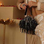 New Stylish Partywear Black Mirror Work Potli Bag for Womens by House of Ree - Swadesiicart