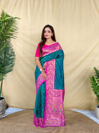 Mameraa Sarees Graceful Teal Green Soft Silk Saree Adorned With Delicate Zari Woven Buttas-Teal | Grocsy