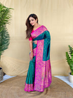 Mameraa Sarees Graceful Teal Green Soft Silk Saree Adorned With Delicate Zari Woven Buttas-Teal | Grocsy