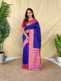 Mameraa Sarees Royal Blue Soft Silk Saree With Zari Woven Border And Contrast Zari Pallu-Royal_Blue | Grocsy