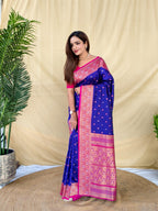 Mameraa Sarees Royal Blue Soft Silk Saree With Zari Woven Border And Contrast Zari Pallu-Royal_Blue | Grocsy