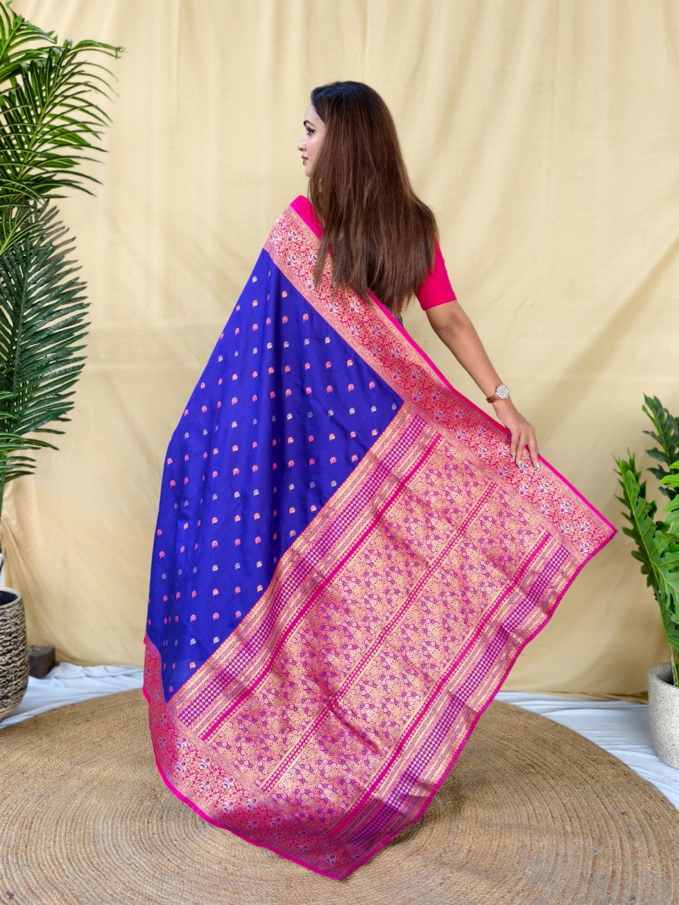 Mameraa Sarees Royal Blue Soft Silk Saree With Zari Woven Border And Contrast Zari Pallu-Royal_Blue | Grocsy