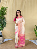Mameraa Sarees Ivory Soft Silk Saree With Multi Thread Zari Contrast Patola Border And Pallu-Ivory | Grocsy