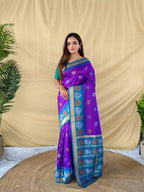Mameraa Sarees Elegant Soft Silk Saree Delicate Elephant Weaved Buti Motifs-Purple | Grocsy