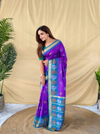 Mameraa Sarees Elegant Soft Silk Saree Delicate Elephant Weaved Buti Motifs-Purple | Grocsy