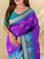 Mameraa Sarees Elegant Soft Silk Saree Delicate Elephant Weaved Buti Motifs-Purple | Grocsy