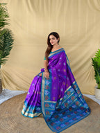 Mameraa Sarees Elegant Soft Silk Saree Delicate Elephant Weaved Buti Motifs-Purple | Grocsy