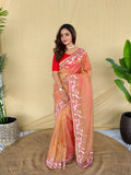 Mameraa Sarees Peach Royal Gabbana Silk Saree Woven In A Shiny Dual-Tone Finish-Peach | Grocsy
