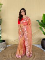 Mameraa Sarees Peach Royal Gabbana Silk Saree Woven In A Shiny Dual-Tone Finish-Peach | Grocsy