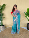 Mameraa Sarees Sky Blue Royal Gabbana Silk Saree Woven In A Shiny Dual-Tone Finish-Sky_Blue | Grocsy