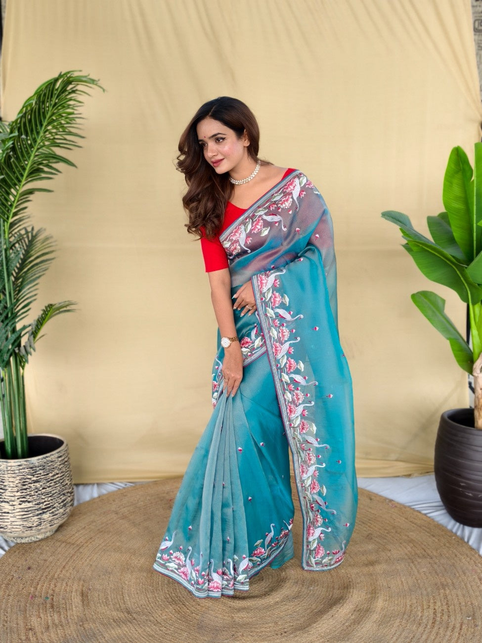 Mameraa Sarees Sky Blue Royal Gabbana Silk Saree Woven In A Shiny Dual-Tone Finish-Sky_Blue | Grocsy