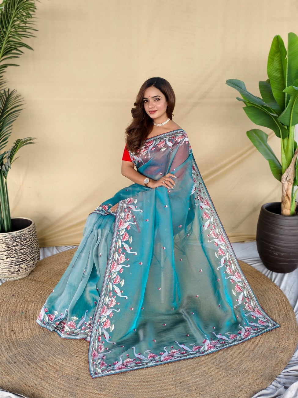 Mameraa Sarees Sky Blue Royal Gabbana Silk Saree Woven In A Shiny Dual-Tone Finish-Sky_Blue | Grocsy
