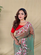 Mameraa Sarees Green Royal Gabbana Silk Saree Woven In A Shiny Dual-Tone Finish-Green | Grocsy