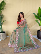 Mameraa Sarees Green Royal Gabbana Silk Saree Woven In A Shiny Dual-Tone Finish-Green | Grocsy