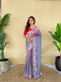 Mameraa Sarees Grey Royal Gabbana Silk Saree Woven In A Shiny Dual-Tone Finish-Grey | Grocsy