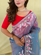 Mameraa Sarees Grey Royal Gabbana Silk Saree Woven In A Shiny Dual-Tone Finish-Grey | Grocsy