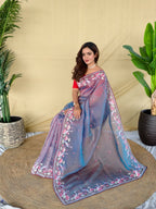 Mameraa Sarees Grey Royal Gabbana Silk Saree Woven In A Shiny Dual-Tone Finish-Grey | Grocsy