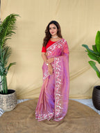 Mameraa Sarees Pink Royal Gabbana Silk Saree Woven In A Shiny Dual-Tone Finish-Pink | Grocsy