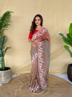 Mameraa Sarees Brown Royal Gabbana Silk Saree Woven In A Shiny Dual-Tone Finish-Brown | Grocsy