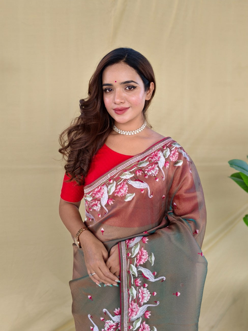 Mameraa Sarees Brown Royal Gabbana Silk Saree Woven In A Shiny Dual-Tone Finish-Brown | Grocsy