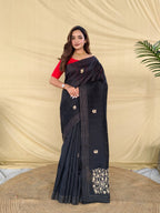 Mameraa Sarees Black Matka Silk Saree With All Over Designer Embroidery-Black | Grocsy