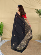 Mameraa Sarees Black Matka Silk Saree With All Over Designer Embroidery-Black | Grocsy