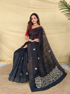 Mameraa Sarees Black Matka Silk Saree With All Over Designer Embroidery-Black | Grocsy