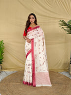 Mameraa Sarees White Heritage With A Royal Touch Tussar Silk Saree-White | Grocsy