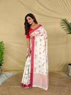 Mameraa Sarees White Heritage With A Royal Touch Tussar Silk Saree-White | Grocsy