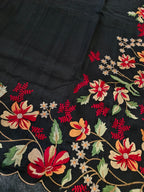 Mameraa Sarees Black Matka Silk Saree With Heavy Floral Embroidery Border With Running Blouse-Black | Grocsy