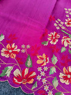 Mameraa Sarees Pink Matka Silk Saree With Heavy Floral Embroidery Border With Running Blouse-Pink | Grocsy