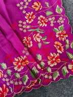 Mameraa Sarees Pink Matka Silk Saree With Heavy Floral Embroidery Border With Running Blouse-Pink | Grocsy