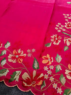 Mameraa Sarees Red Matka Silk Saree With Heavy Floral Embroidery Border With Running Blouse-Red | Grocsy