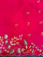 Mameraa Sarees Red Matka Silk Saree With Heavy Floral Embroidery Border With Running Blouse-Red | Grocsy