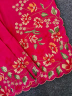 Mameraa Sarees Red Matka Silk Saree With Heavy Floral Embroidery Border With Running Blouse-Red | Grocsy