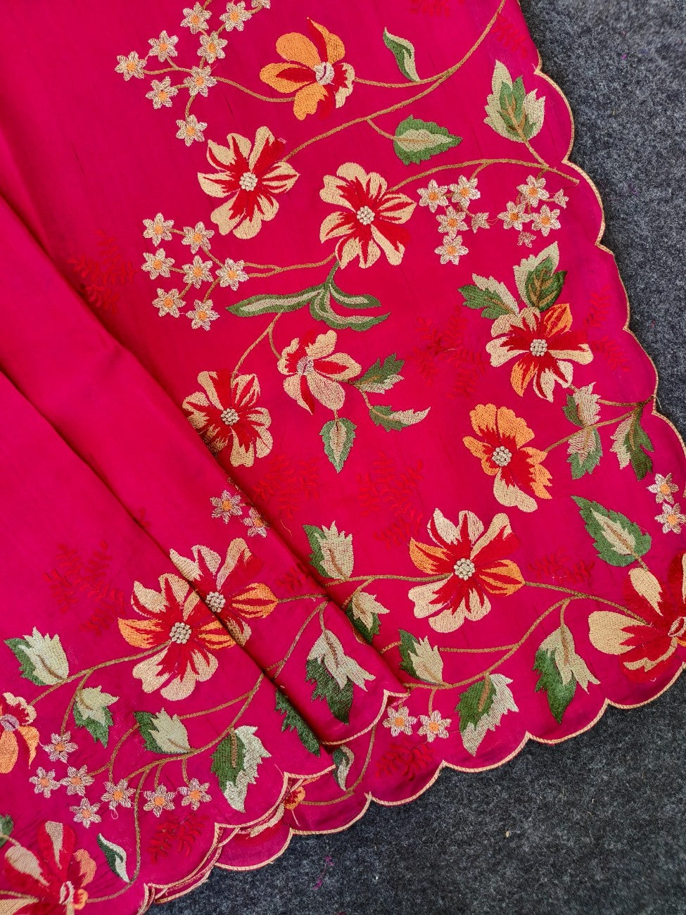 Mameraa Sarees Red Matka Silk Saree With Heavy Floral Embroidery Border With Running Blouse-Red | Grocsy